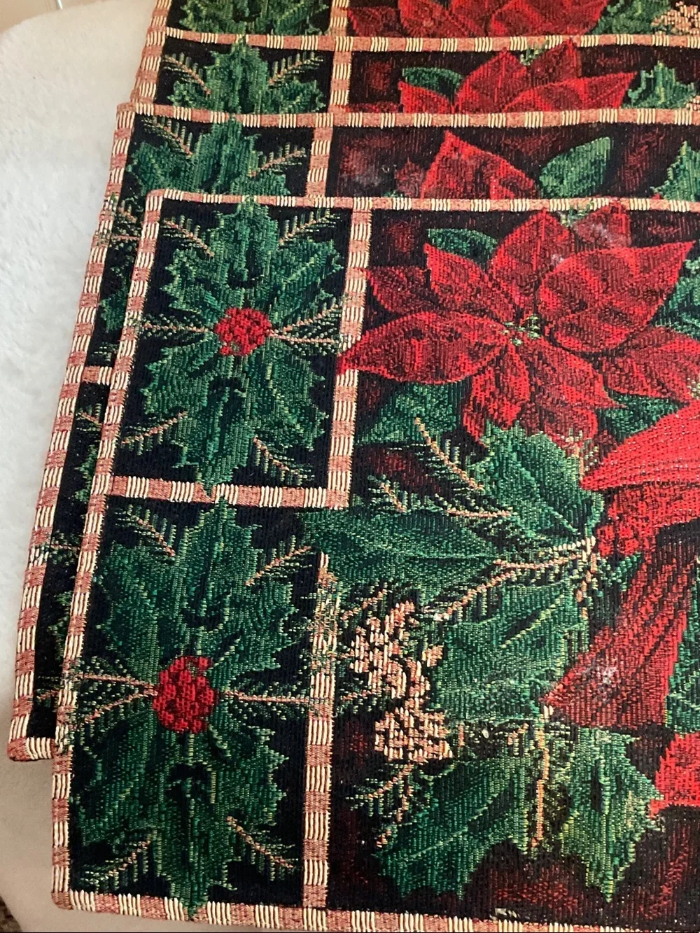 Cardinal & Poinsettia Holiday Placemat Set - Red and Green